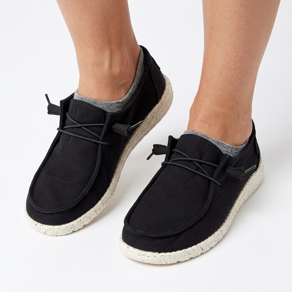 Hey Dude Wendy L Black Canvas Slip On Loafers Womens Size 8